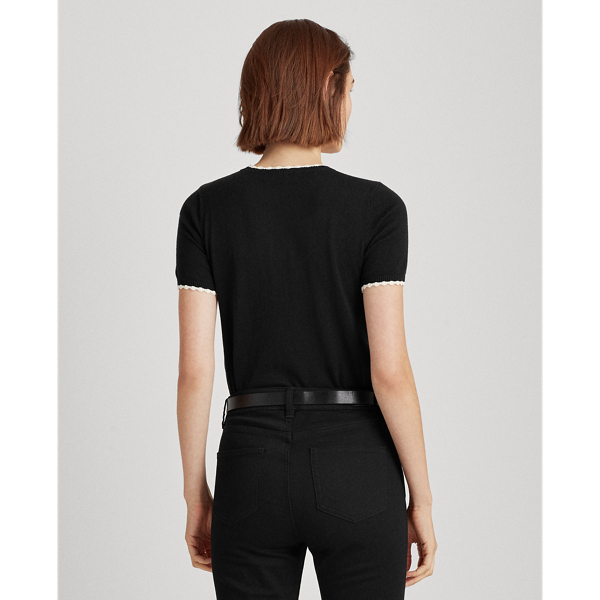 Black/Cream Scallop-Trim Cotton Jumper Lauren 4
