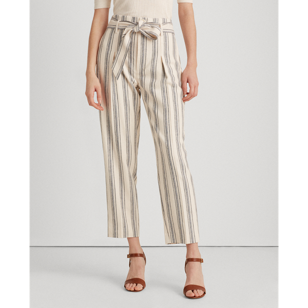 Cream Multi Striped Linen Twill Trousers Lauren 3
