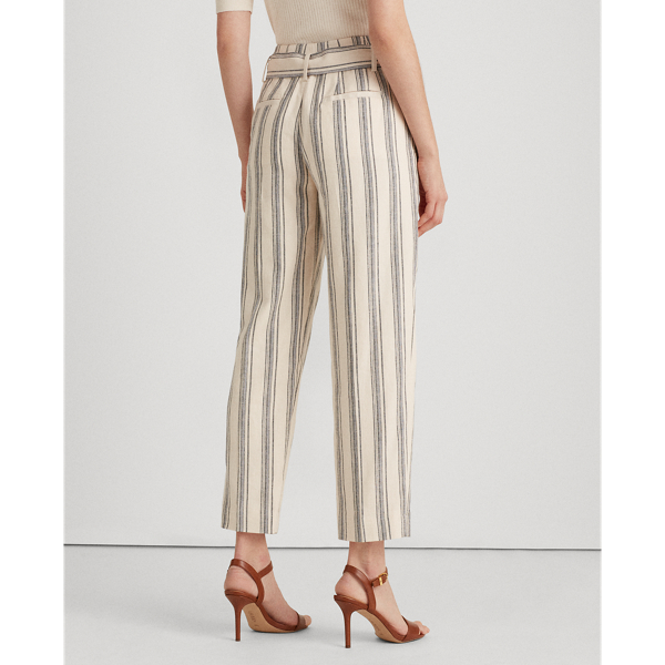 Cream Multi Striped Linen Twill Trousers Lauren 4