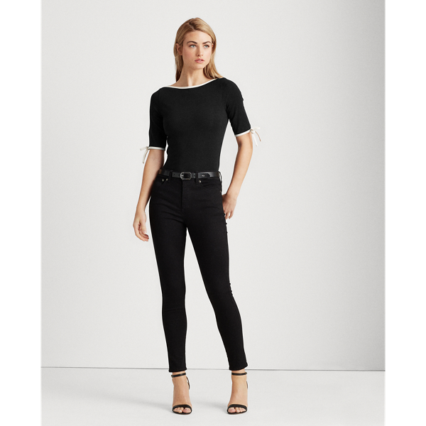 Black Cotton-Blend Boatneck Top Lauren 3