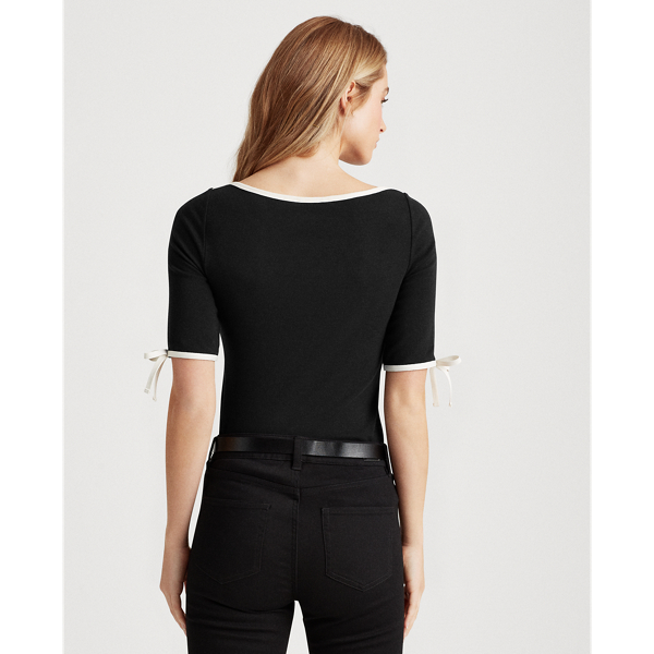 Black Cotton-Blend Boatneck Top Lauren 4