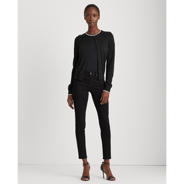 Black/Cream Scalloped Cotton Cardigan Lauren 3