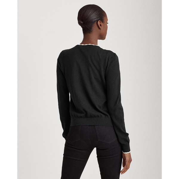 Black/Cream Scalloped Cotton Cardigan Lauren 4