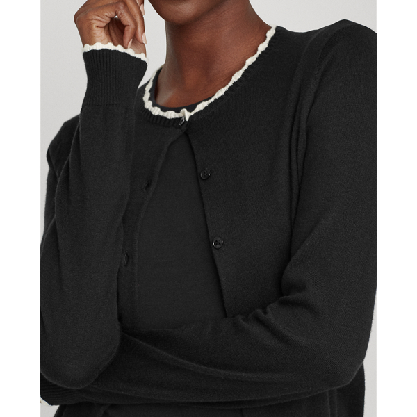 Black/Cream Scalloped Cotton Cardigan Lauren 5