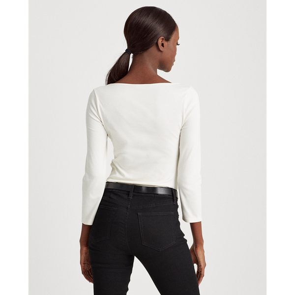 Mascarpone Cream Cotton Elbow-Sleeve Top Lauren 4