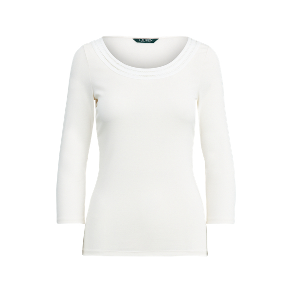 Mascarpone Cream Cotton Elbow-Sleeve Top Lauren 2