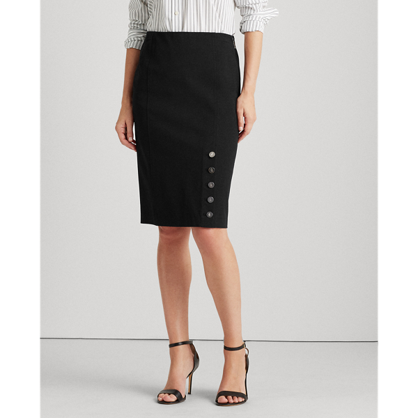 Black Button-Trim Cotton-Blend Skirt Lauren 4