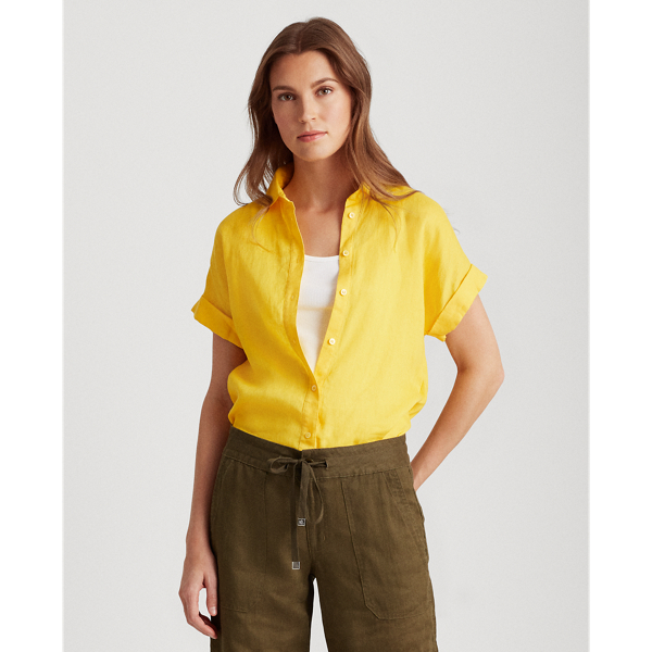 Kurz&auml;rmliges Leinenhemd Lauren in L&ouml;wenzahnwiese 1