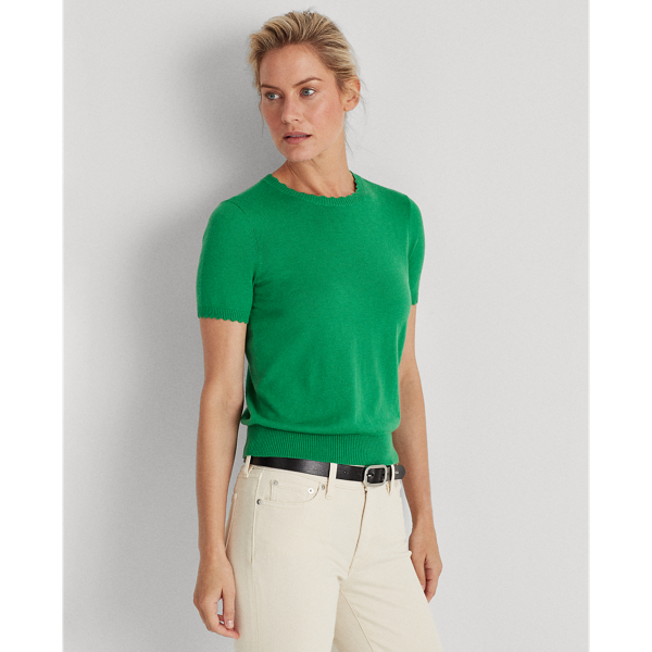 Hedge Green Scallop-Trim Cotton Jumper Lauren 4