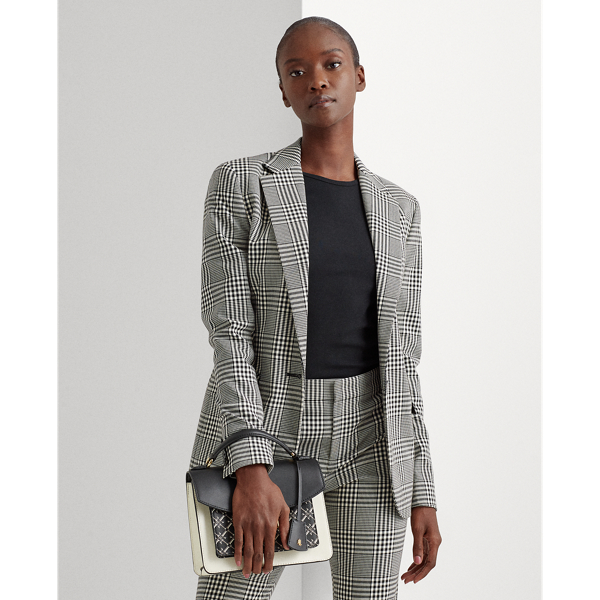 Black/Silk White Plaid Cotton-Wool Blazer Lauren 6