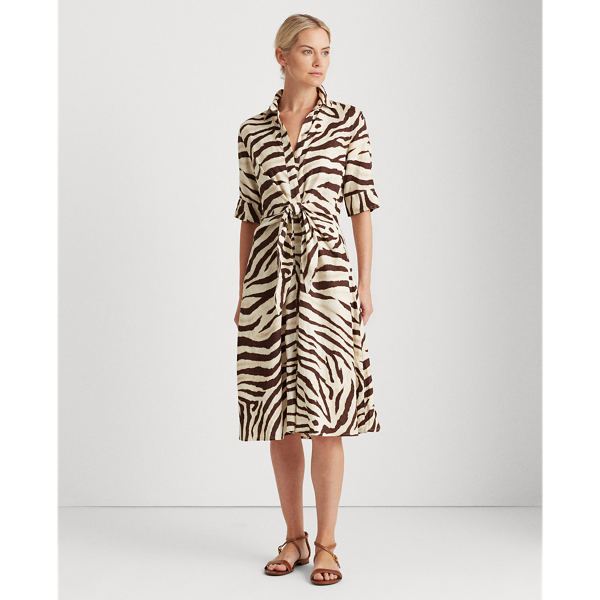 Dark Brown Multi Print Linen Shirtdress Lauren 4