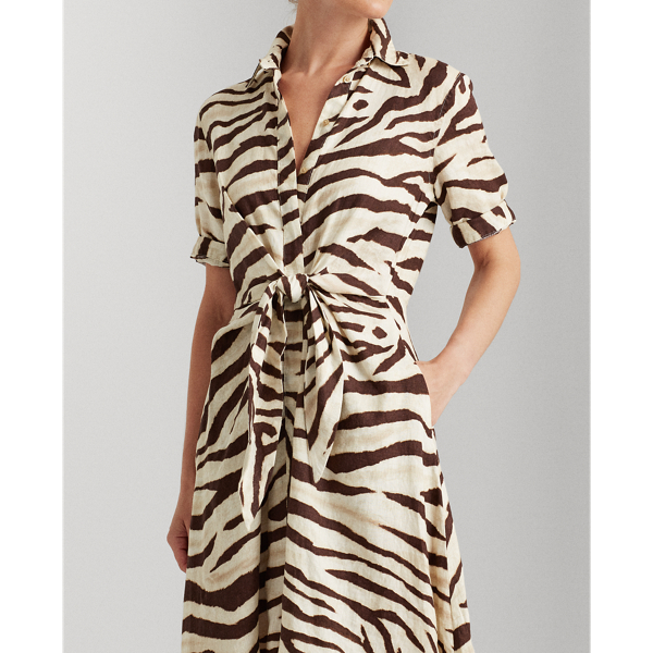Dark Brown Multi Print Linen Shirtdress Lauren 6