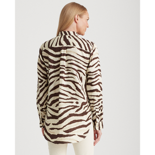 Dark Brown Multi Print Linen Shirt Lauren 4