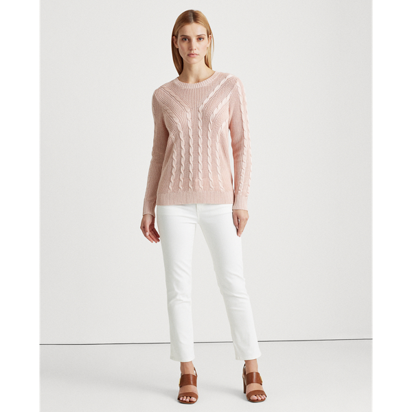 Pink Hydrangea Cable-Knit Crewneck Jumper Lauren 3
