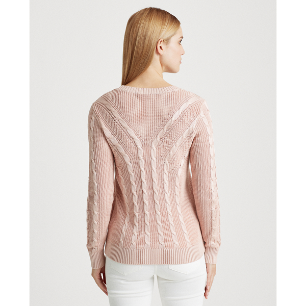 Pink Hydrangea Cable-Knit Crewneck Jumper Lauren 4