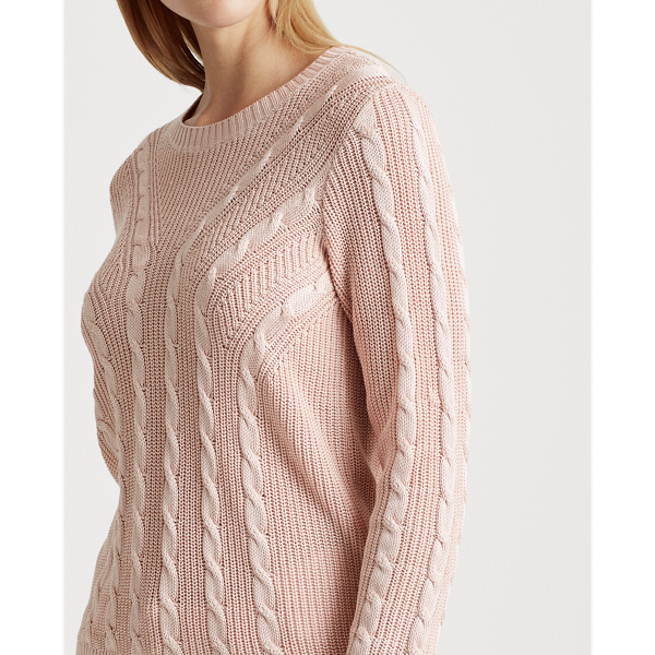 Pink Hydrangea Cable-Knit Crewneck Jumper Lauren 5