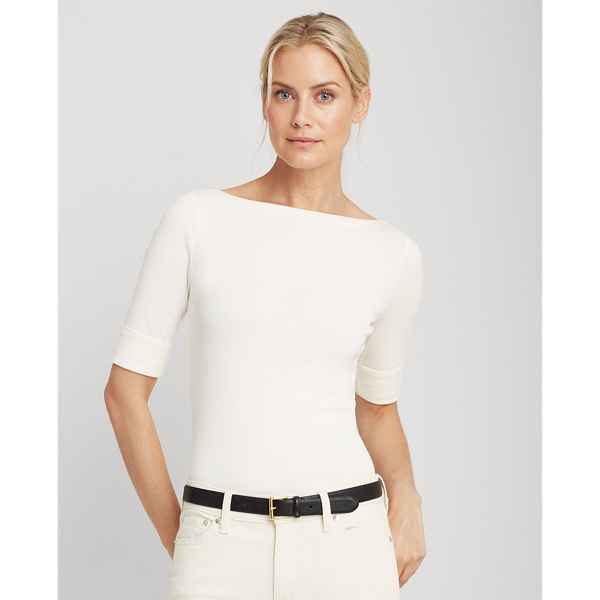 Mascarpone Cream Cotton-Blend Boatneck Top Lauren 1