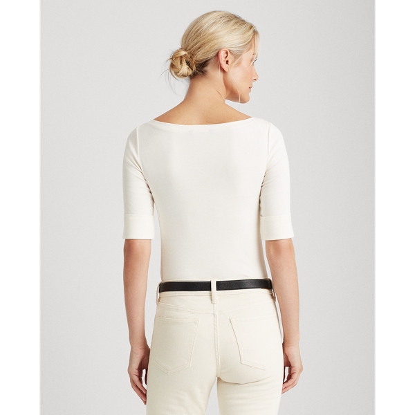 Mascarpone Cream Cotton-Blend Boatneck Top Lauren 4