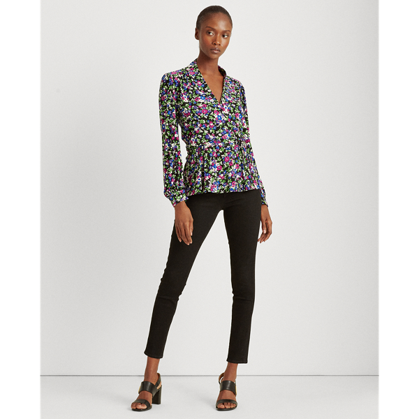 Polo Black Multi Floral Stretch Jersey Wrap Top Lauren 3