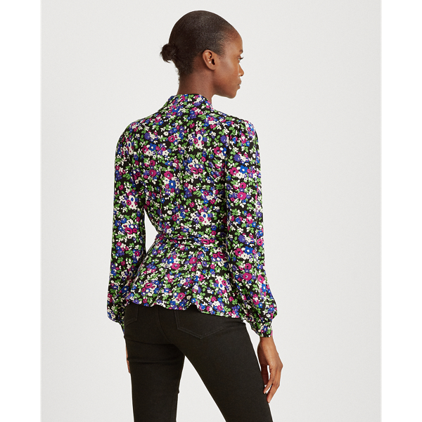 Polo Black Multi Floral Stretch Jersey Wrap Top Lauren 4