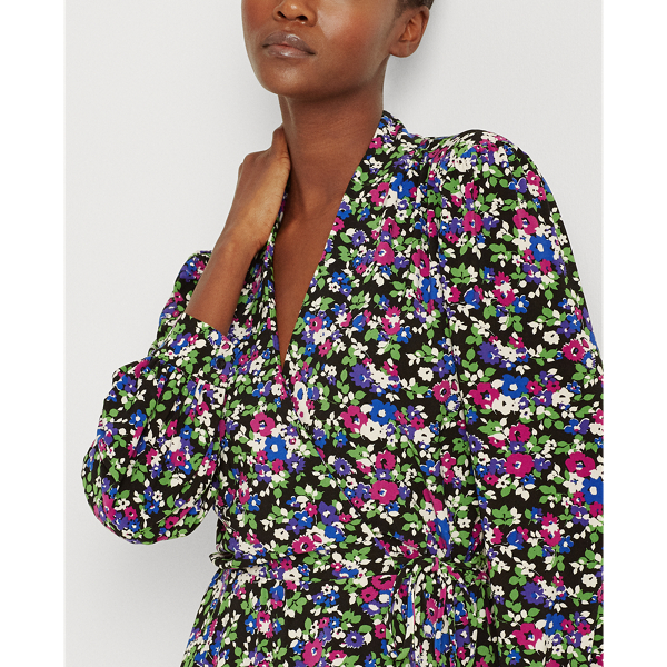Polo Black Multi Floral Stretch Jersey Wrap Top Lauren 5