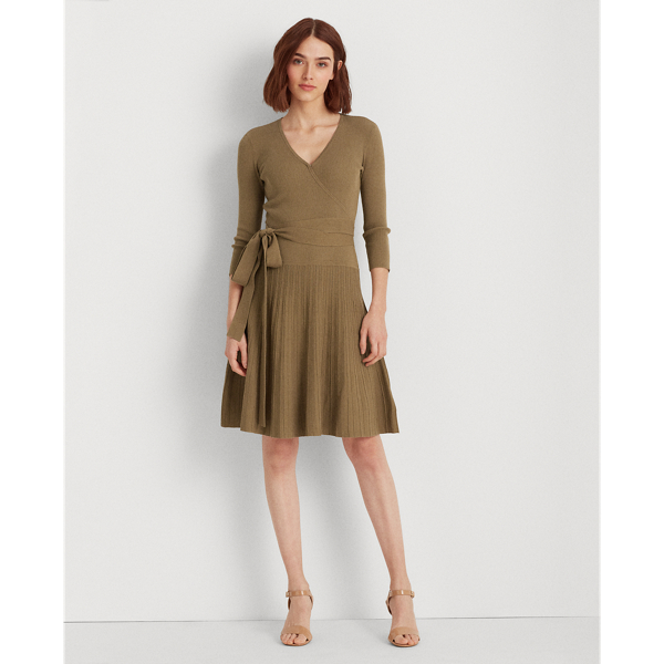 Dry Olive Cotton-Blend Surplice Dress Lauren 4