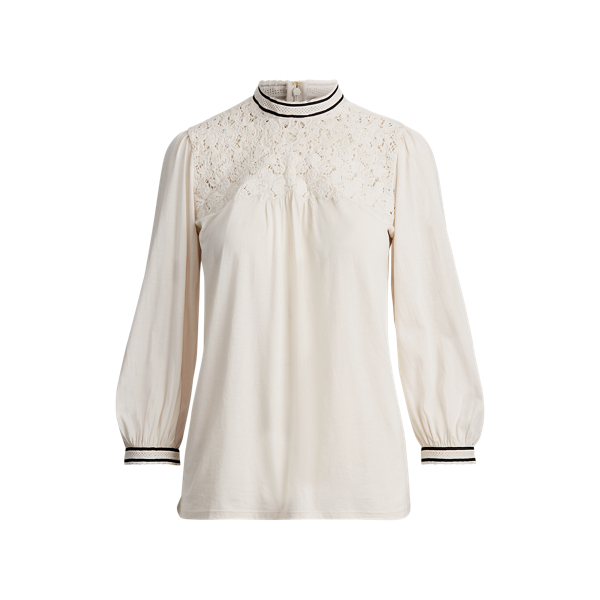Lace-Trim Mockneck Top Lauren em 1