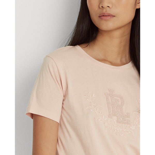Pink Hydrangea Beaded Jersey Tee Lauren 5