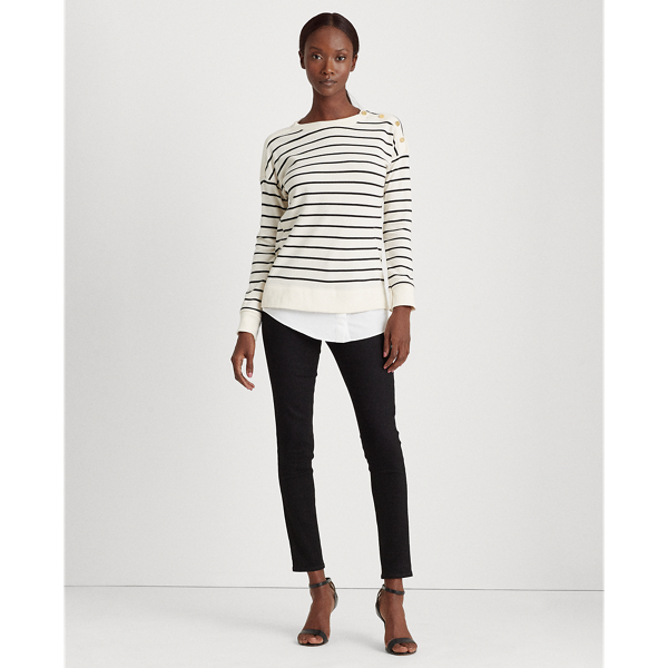 Cream/Polo Black Striped French Terry Top Lauren 3