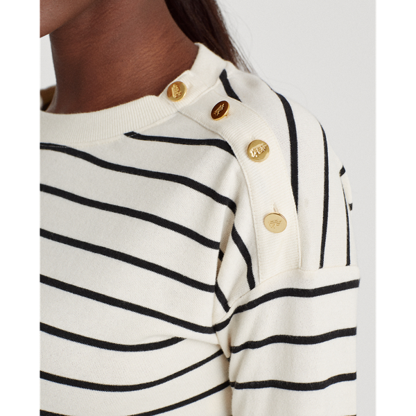Cream/Polo Black Striped French Terry Top Lauren 5