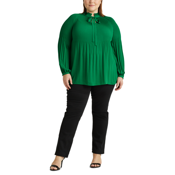 Hedge Green Georgette Tie-Neck Top Lauren Woman 2