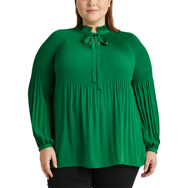 Hedge Green Georgette Tie-Neck Top Lauren Woman 3