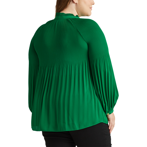 Hedge Green Georgette Tie-Neck Top Lauren Woman 4