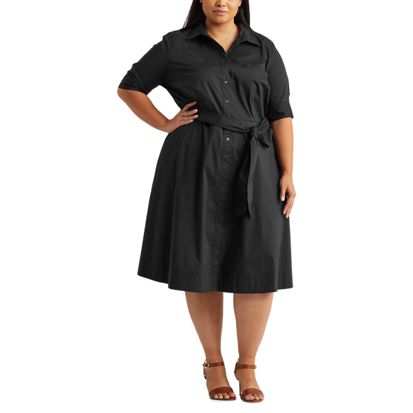 Black Belted Cotton-Blend Shirtdress Lauren Woman 3