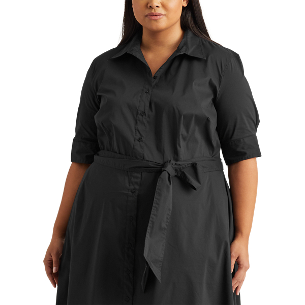 Black Belted Cotton-Blend Shirtdress Lauren Woman 4