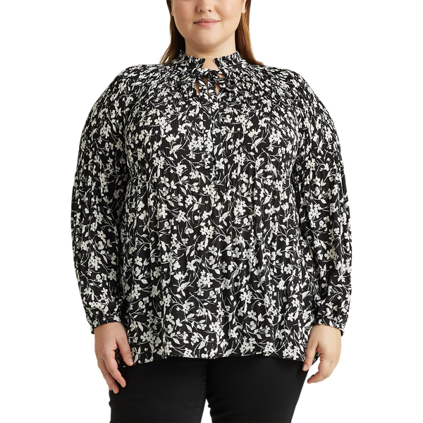 Polo Black/Silk White Georgette Tie-Neck Top Lauren Woman 3