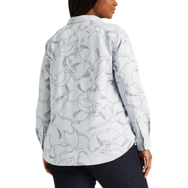 Silk White/Grey Print Easy Care Shirt Lauren Woman 4