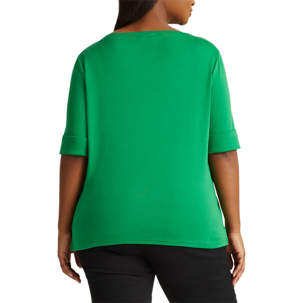 Hedge Green Cotton-Blend Boatneck Top Lauren Woman 4