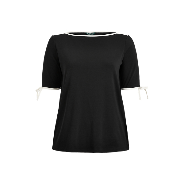 Cotton-Blend Boatneck Top Lauren Woman 1