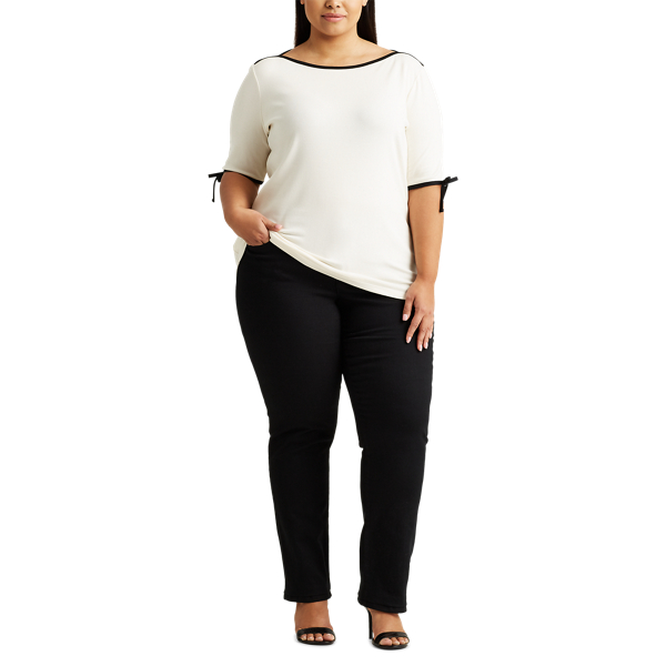 Mascarpone Cream Cotton-Blend Boatneck Top Lauren Woman 2