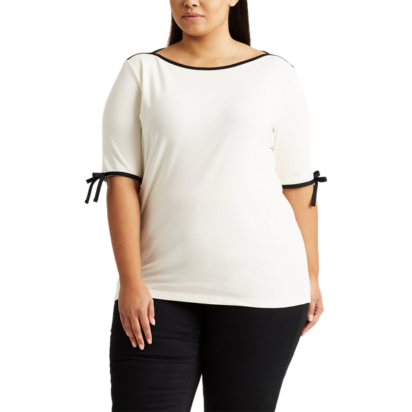 Mascarpone Cream Cotton-Blend Boatneck Top Lauren Woman 3