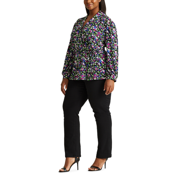 Polo Black Multi Floral Stretch Jersey Wrap Top Lauren Woman 2