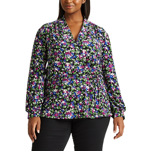 Polo Black Multi Floral Stretch Jersey Wrap Top Lauren Woman 3