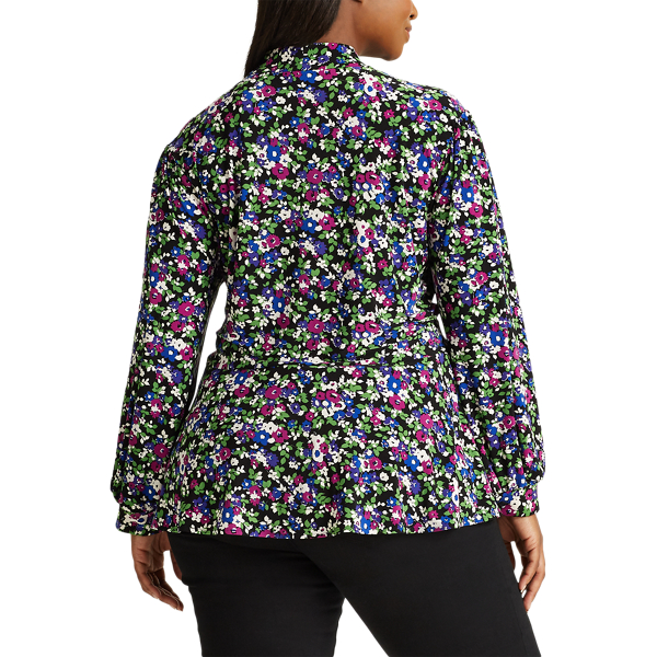 Polo Black Multi Floral Stretch Jersey Wrap Top Lauren Woman 4