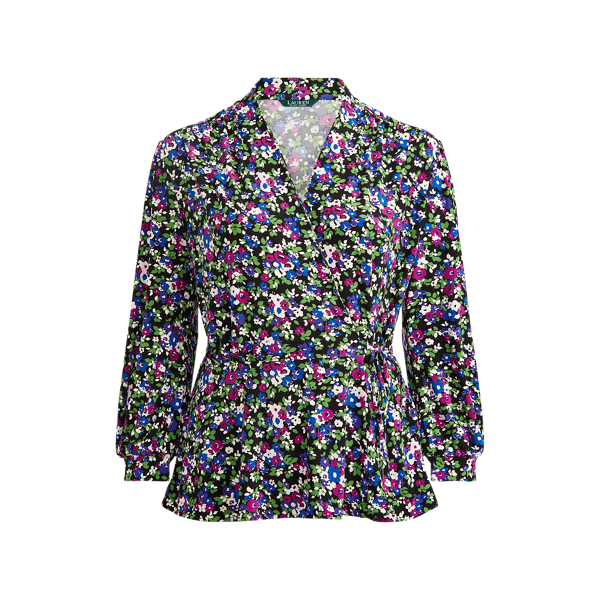 Floral Stretch Jersey Wrap Top Lauren Woman 1