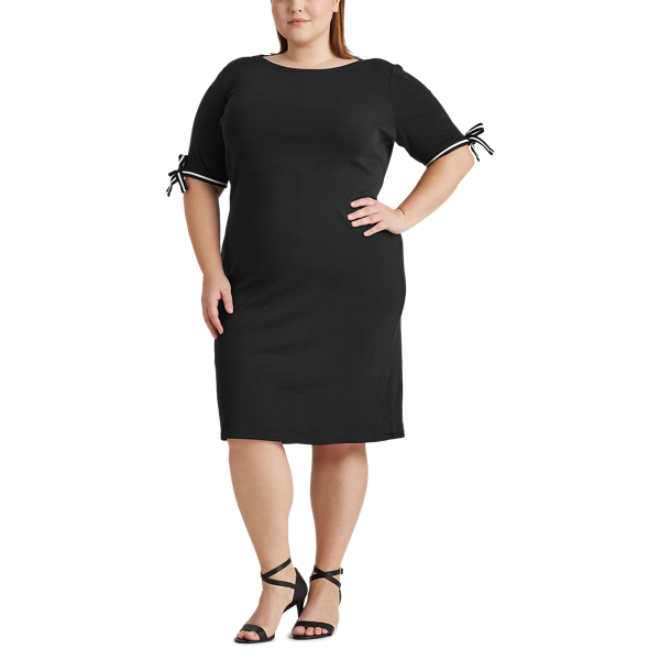 Black Cotton Boatneck Dress Lauren Woman 2