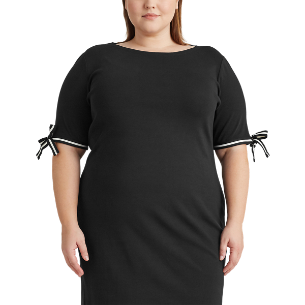 Black Cotton Boatneck Dress Lauren Woman 3