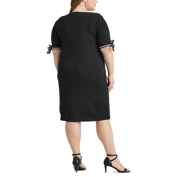 Black Cotton Boatneck Dress Lauren Woman 4