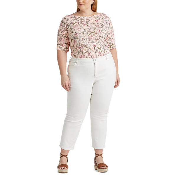 Pink Multi Floral Cotton-Blend Top Lauren Woman 2