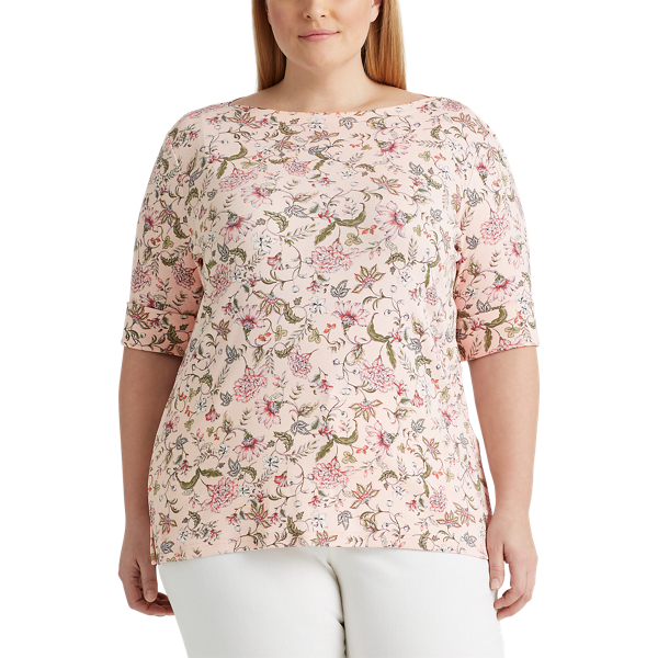 Pink Multi Floral Cotton-Blend Top Lauren Woman 3